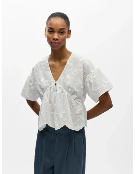 OBJLORA SS RE V-NECK TOP