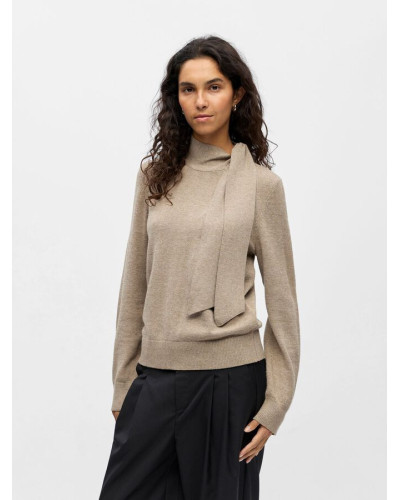 OBJTHESS LS RE BOW KNIT PULLOVER