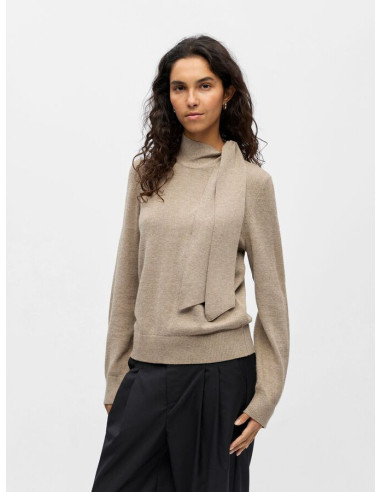 OBJTHESS LS RE BOW KNIT PULLOVER