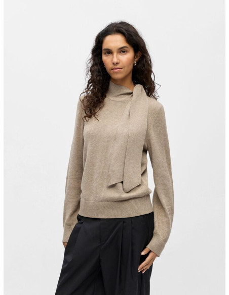 OBJTHESS LS RE BOW KNIT PULLOVER