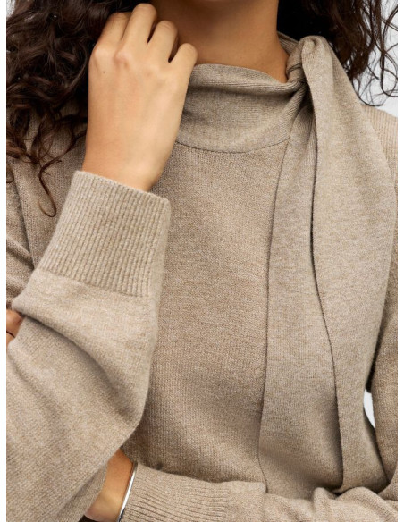 OBJTHESS LS RE BOW KNIT PULLOVER