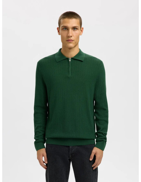 SLHCRAN LS KNIT STRUCTURE HALF ZIP POLO