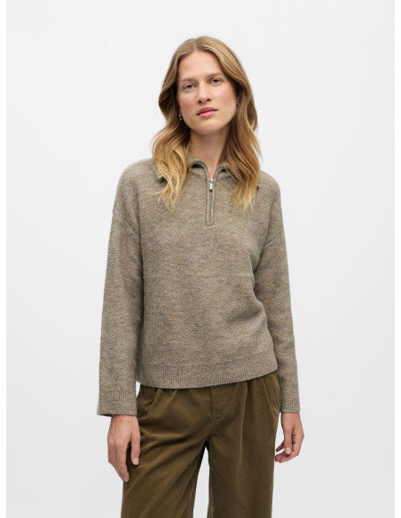 OBJDIANA LS RE ZIP HIGH NECK KNIT